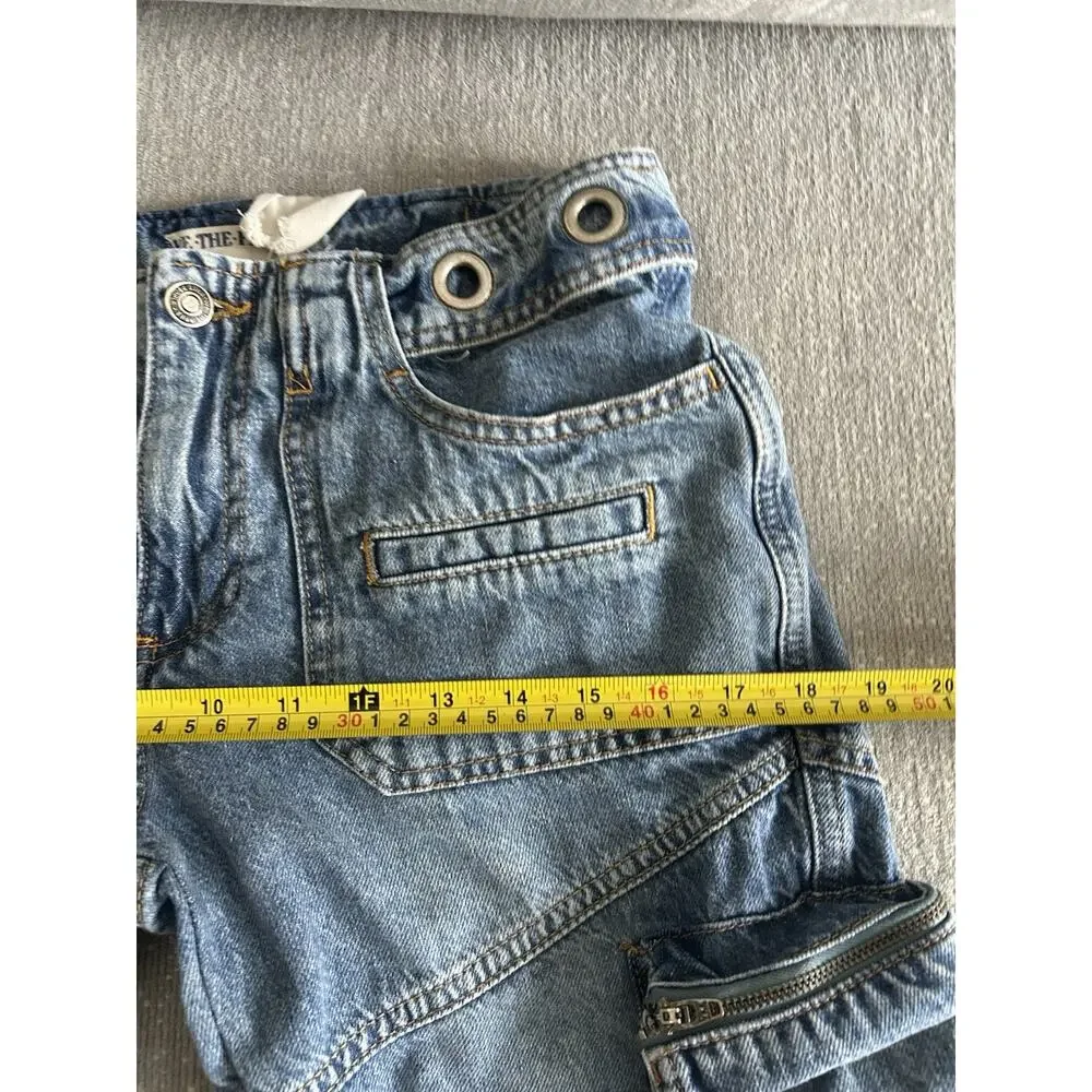 Free People Call Me Crazy Cargo Jeans 26 We The Free Grommet Waist Blue - Picture 15 of 16
